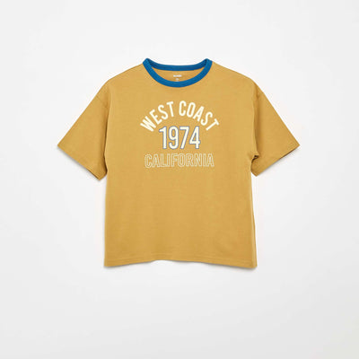 T-shirt imprimé fantaisie manches courtes avec biais contrastants KAKI