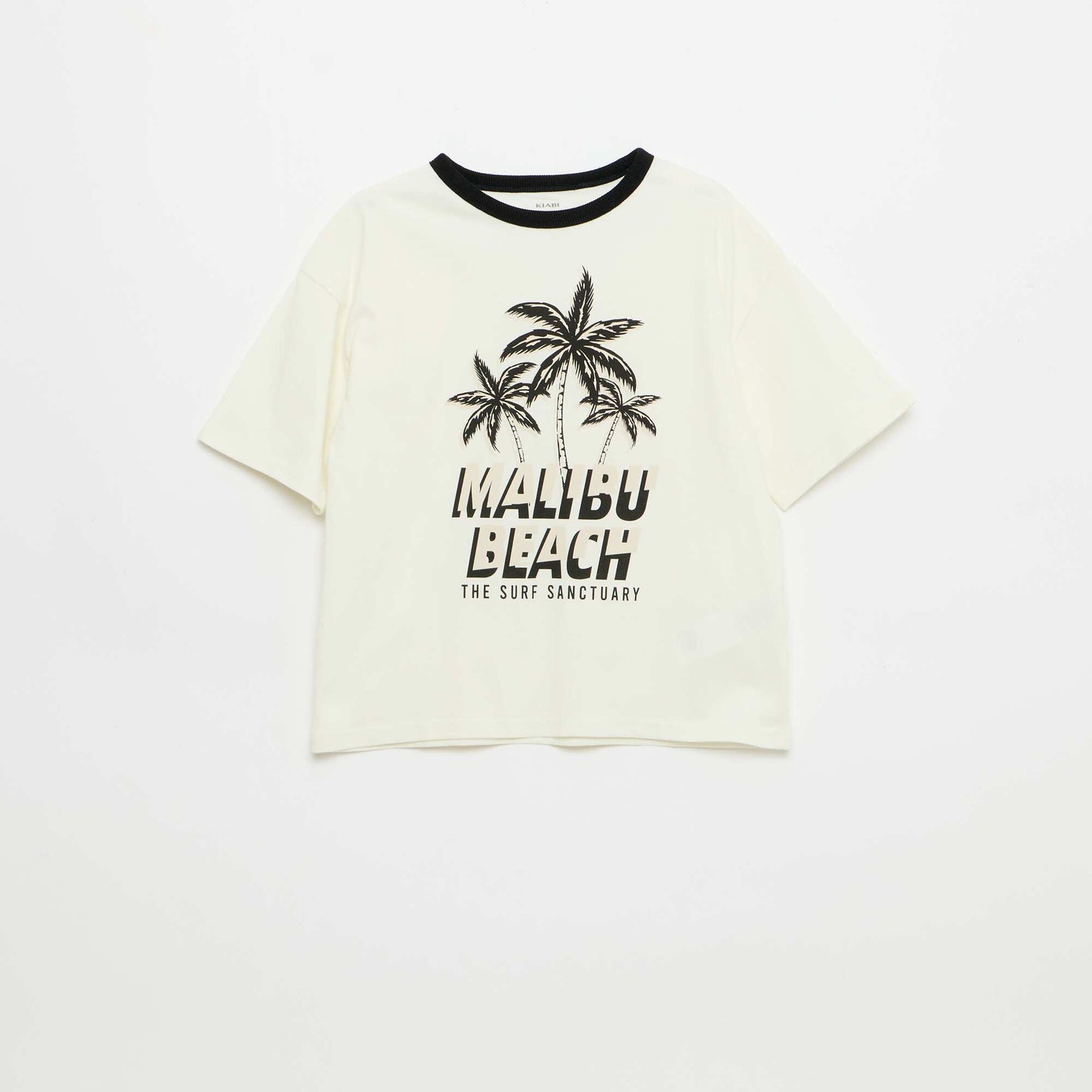 T-shirt imprimé fantaisie manches courtes avec biais contrastants BLANC
