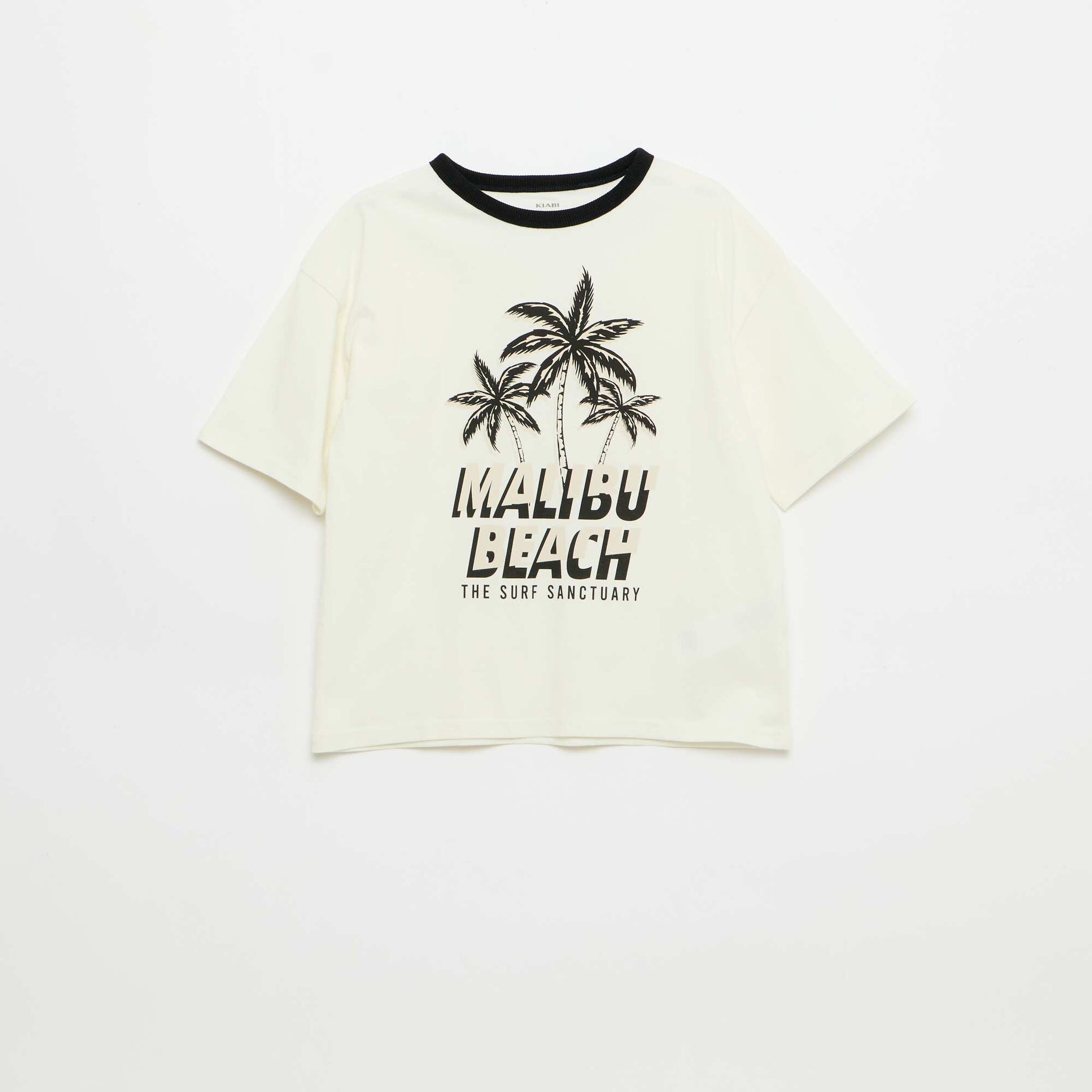 T-shirt imprimé fantaisie manches courtes avec biais contrastants BLANC