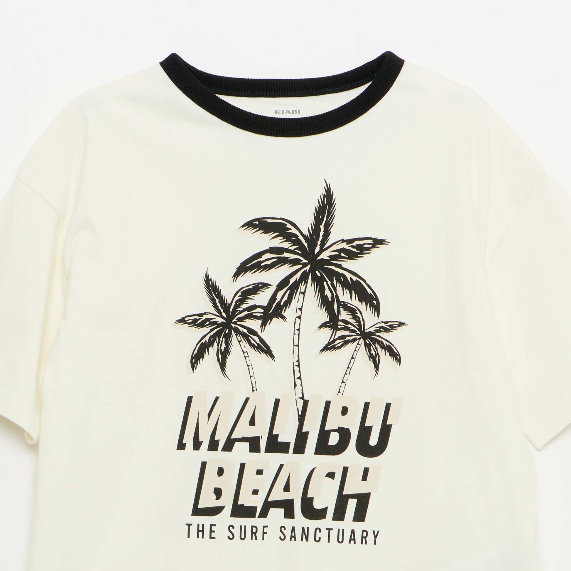 T-shirt imprimé fantaisie manches courtes avec biais contrastants BLANC