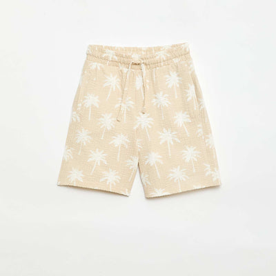 Short à taille élastiquée en coton BEIGE