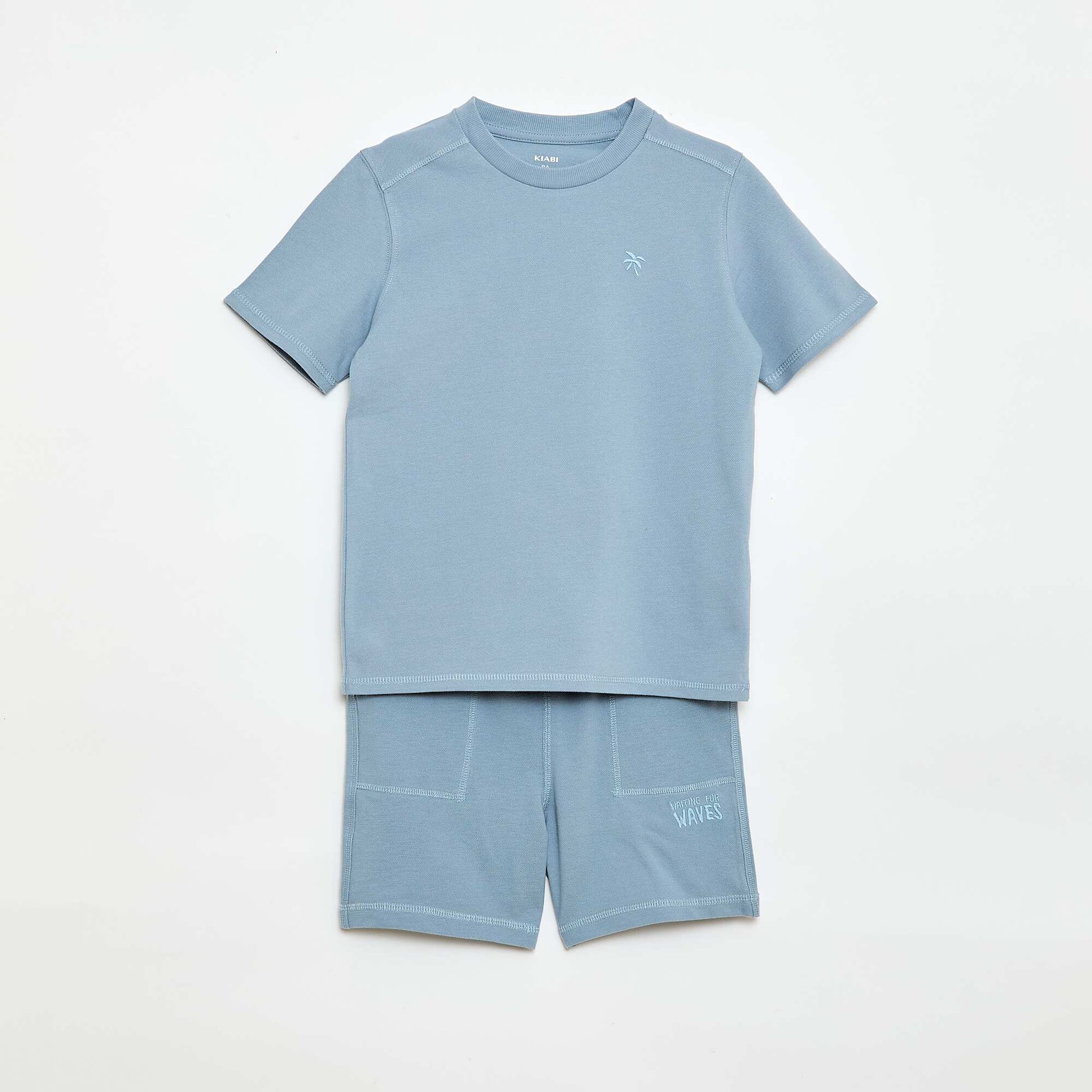 Ensemble t-shirt + short en piqué de coton BLEU