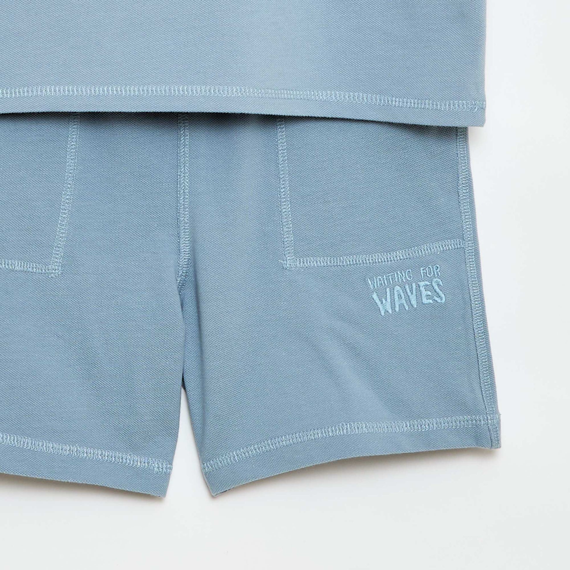 Ensemble t-shirt + short en piqué de coton BLEU