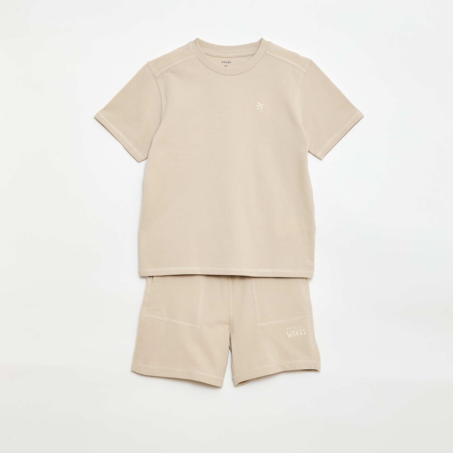 Ensemble t-shirt + short en piqué de coton BEIGE