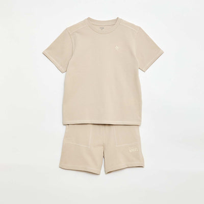 Ensemble t-shirt + short en piqué de coton BEIGE