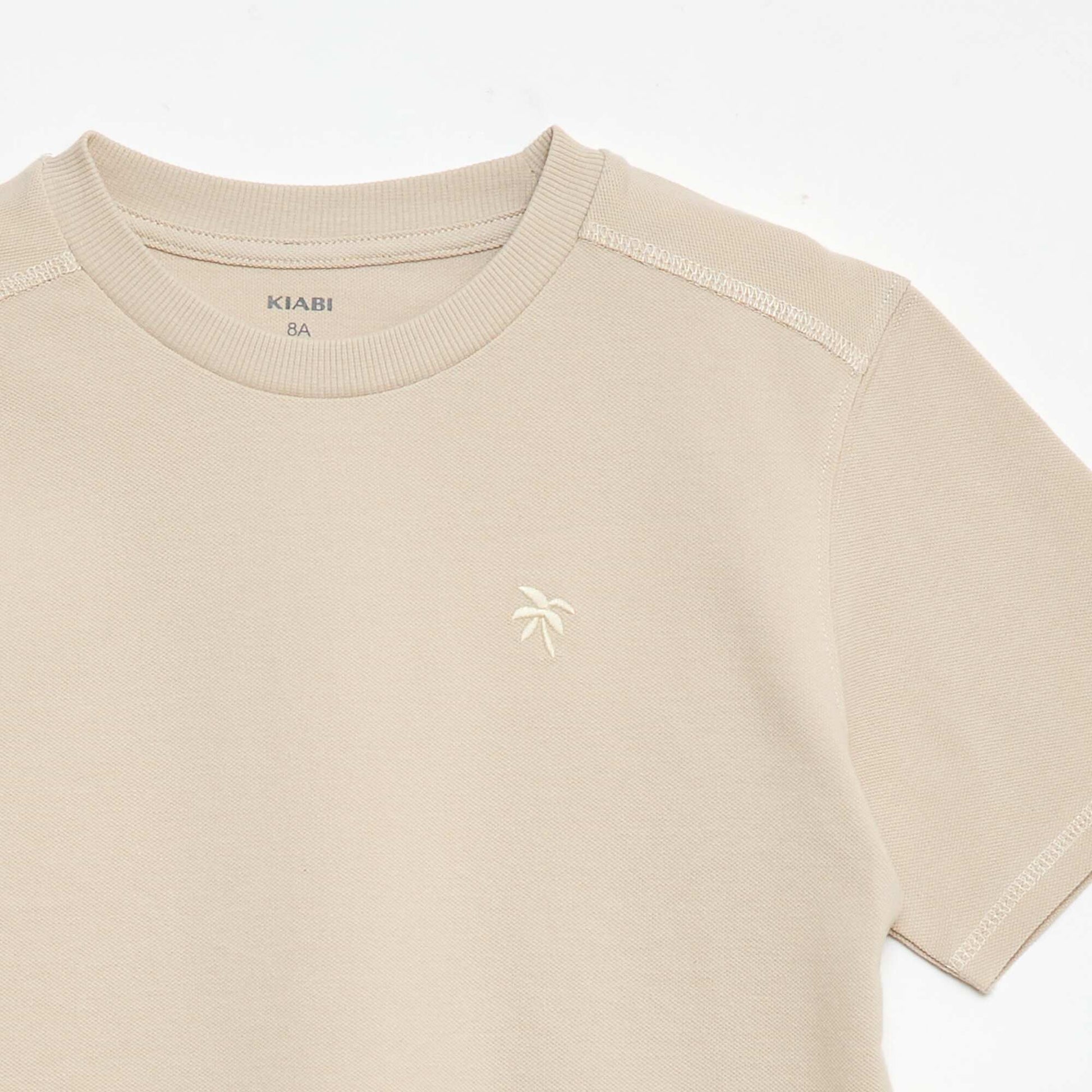 Ensemble t-shirt + short en piqué de coton BEIGE