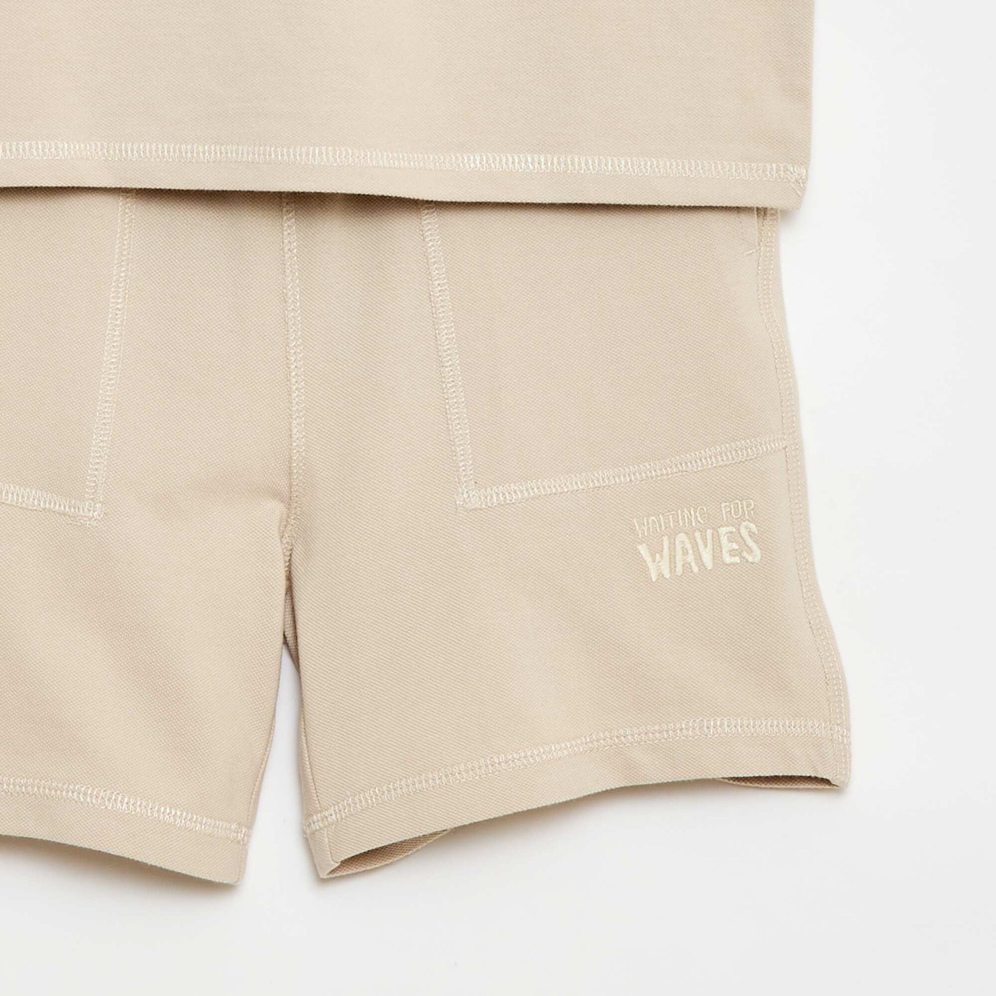 Ensemble t-shirt + short en piqué de coton BEIGE