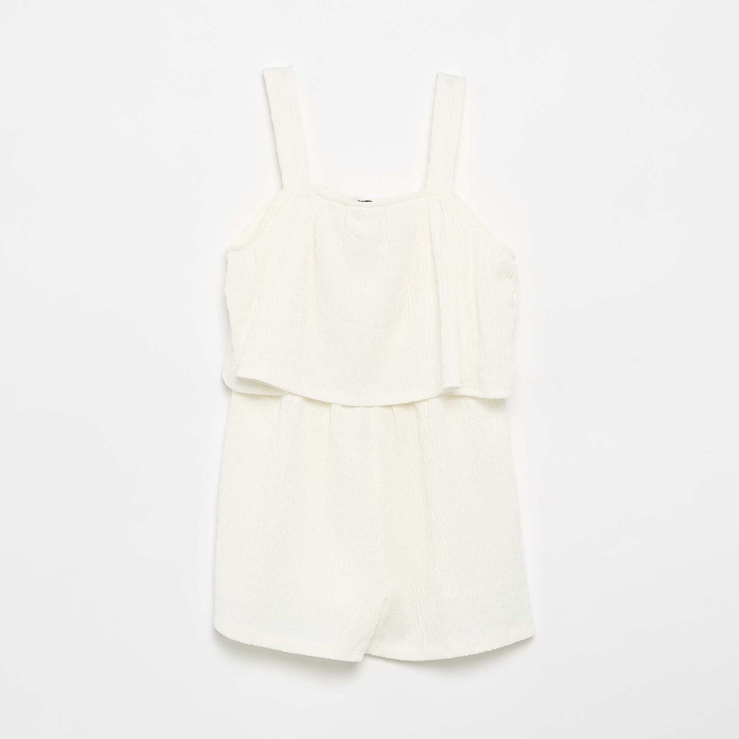 Combinaison short unie à bretelles en maille gaufrée BLANC