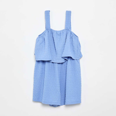 Combinaison short unie à bretelles en maille gaufrée BLEU