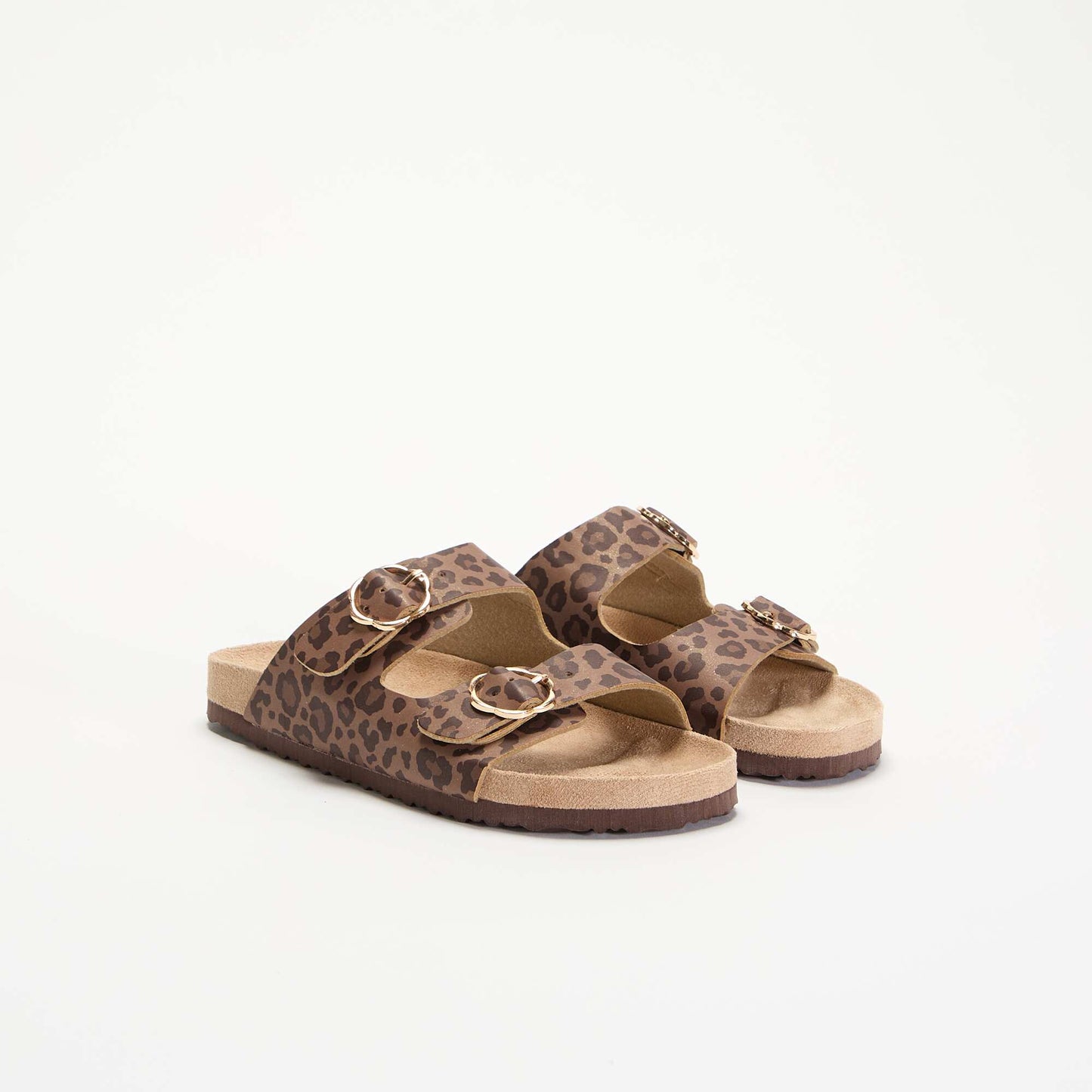 Sandales doubles brides avec motif 'léopard' MARRON