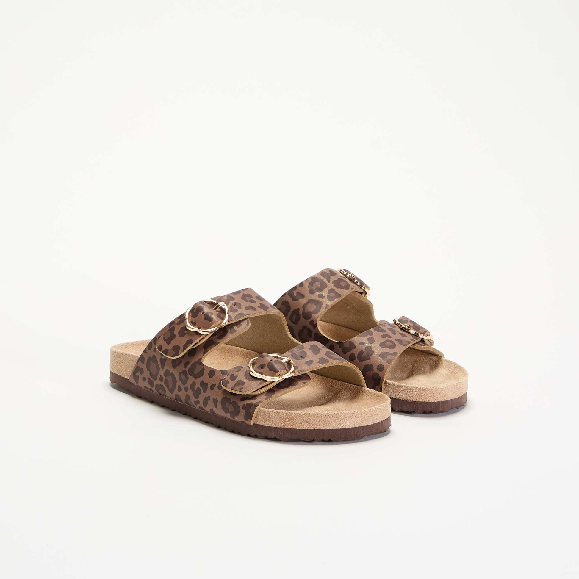 Sandales doubles brides avec motif 'léopard' MARRON