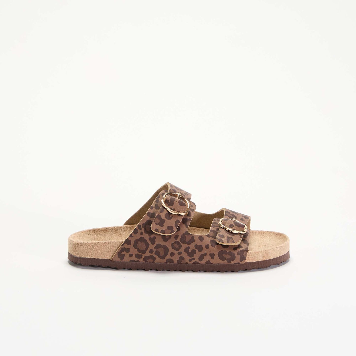 Sandales doubles brides avec motif 'léopard' MARRON