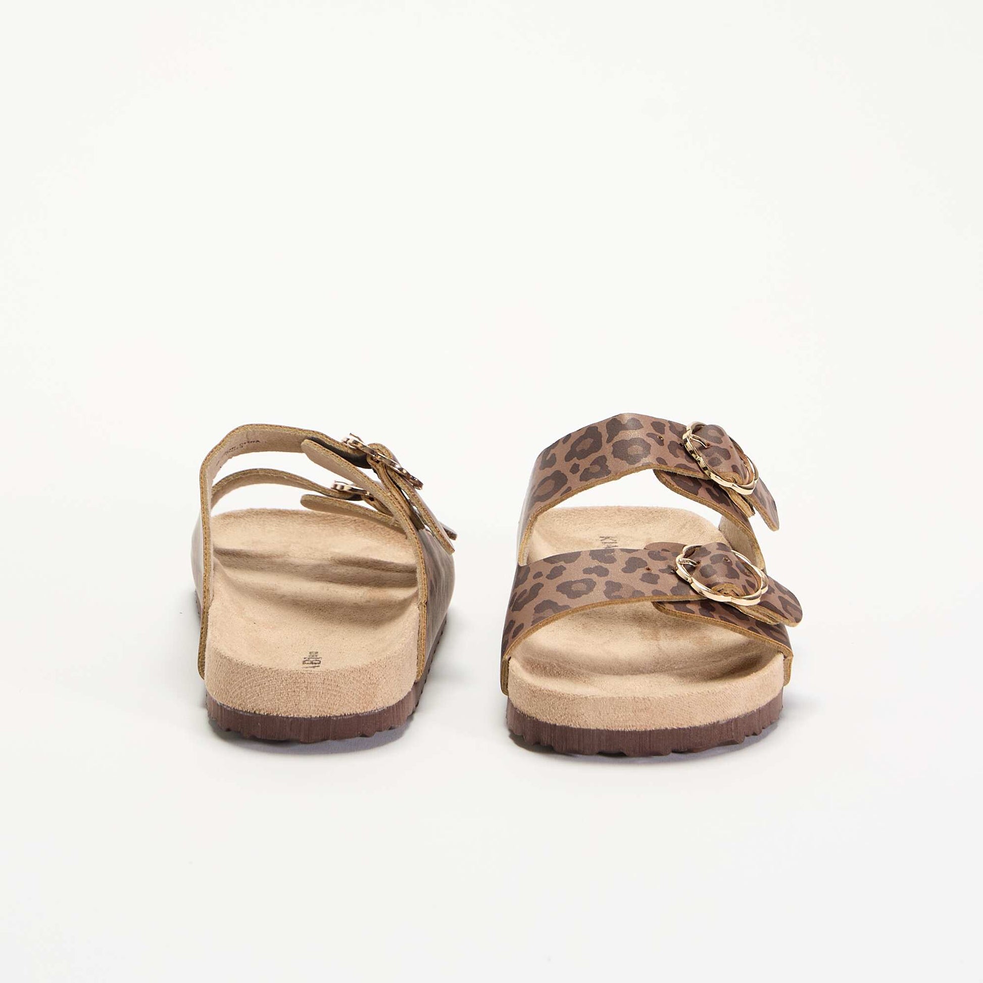 Sandales doubles brides avec motif 'léopard' MARRON