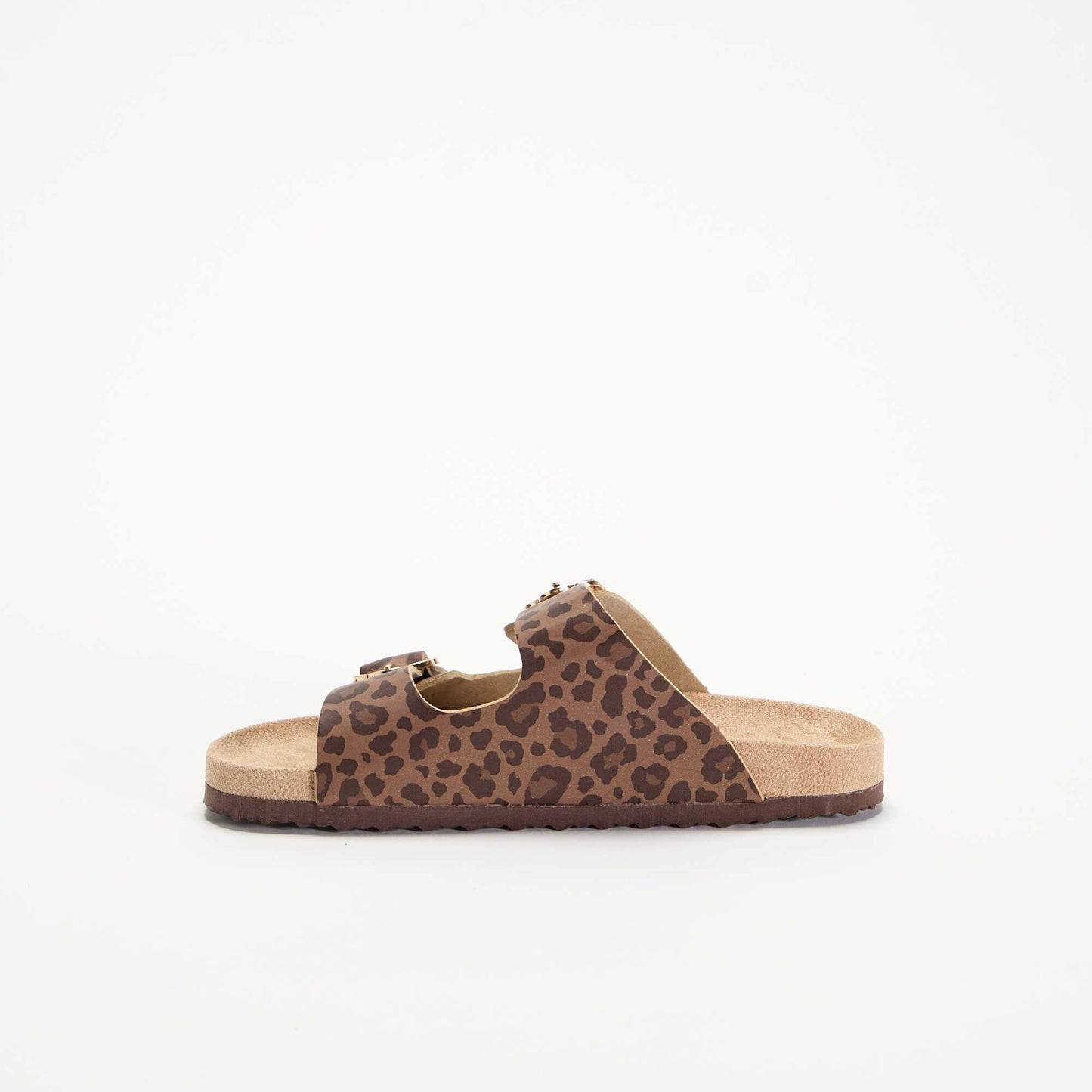 Sandales doubles brides avec motif 'léopard' MARRON