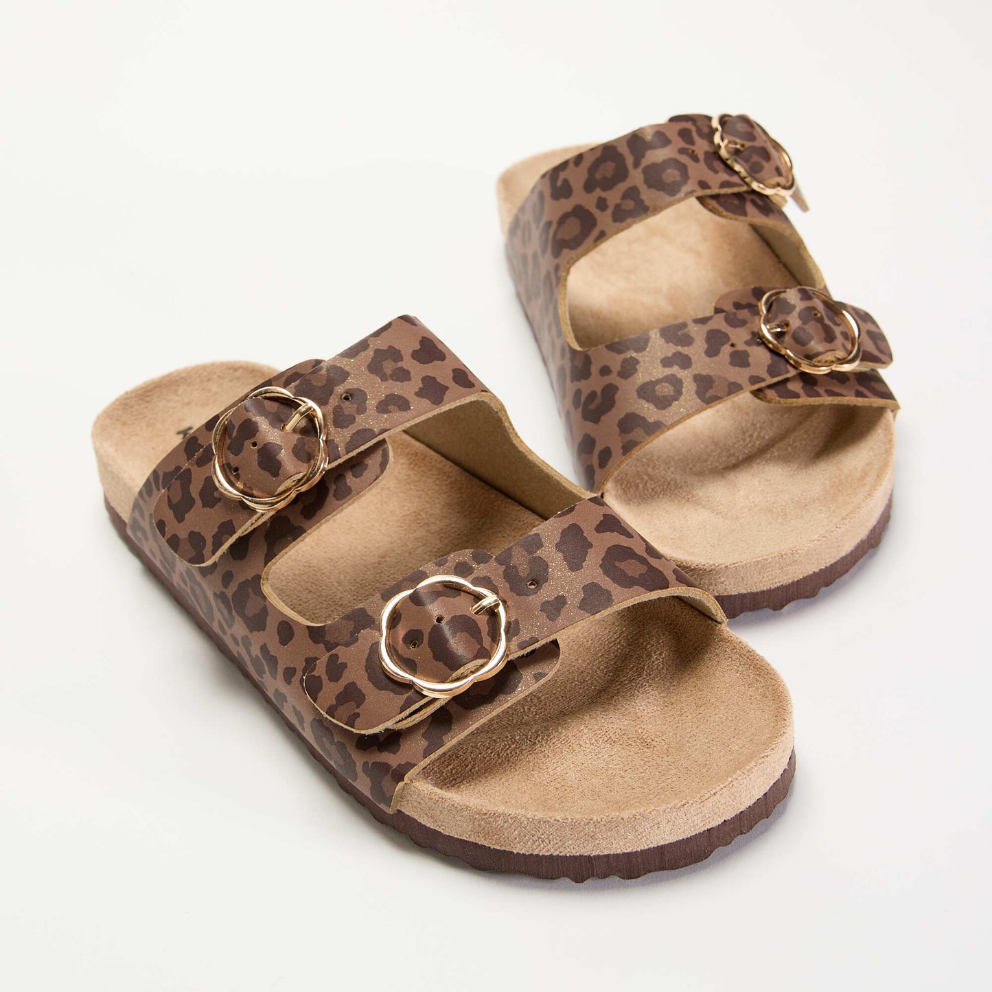 Sandales doubles brides avec motif 'léopard' MARRON