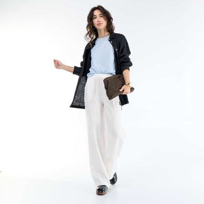 Pantalon large femme en 100% lin BLANC