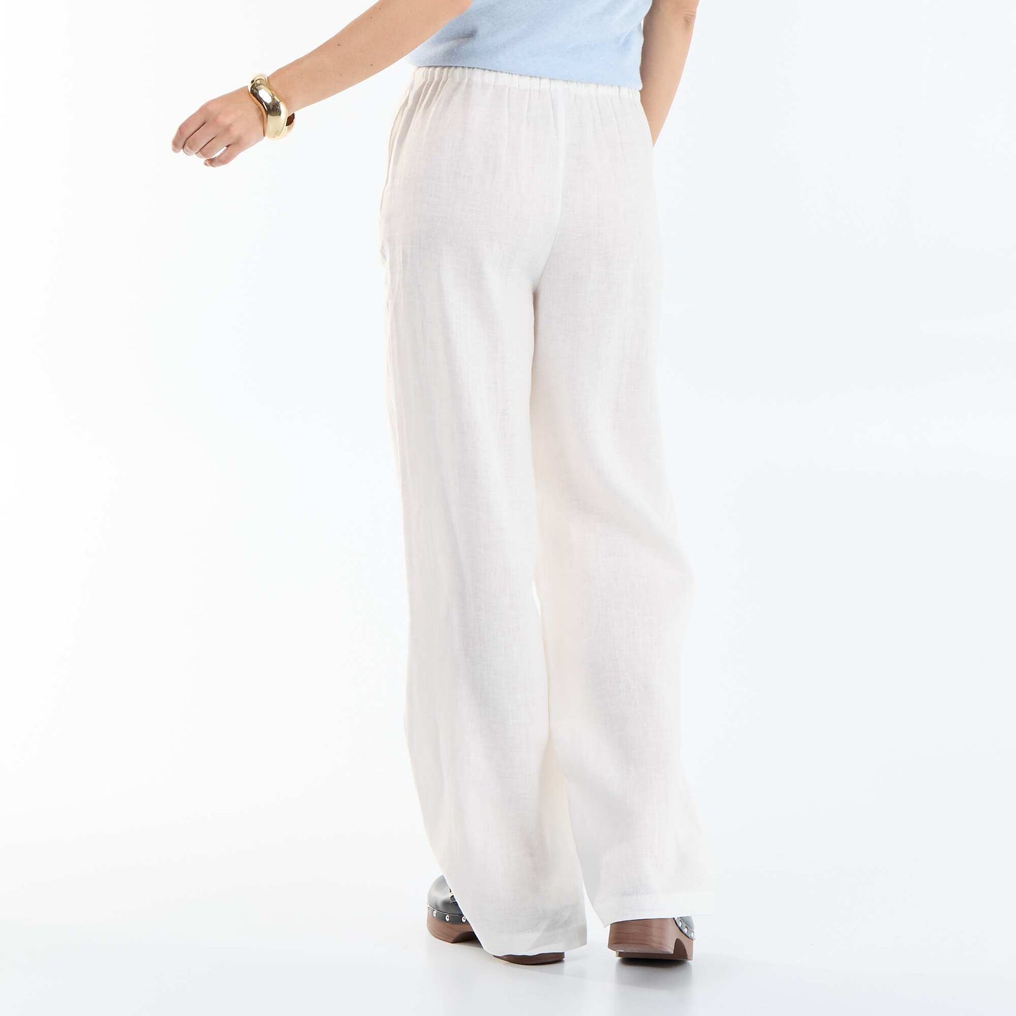 Pantalon large femme en 100% lin BLANC