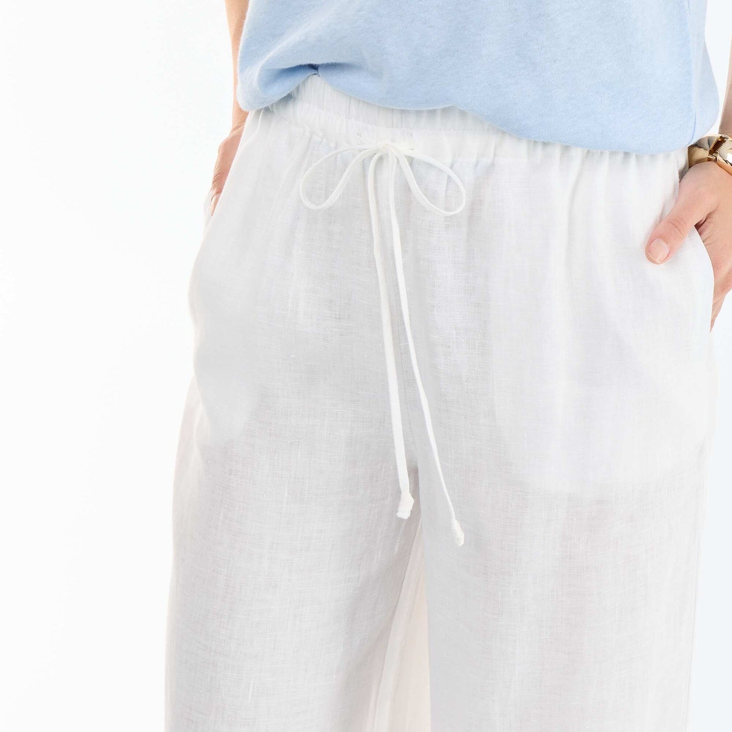 Pantalon large femme en 100% lin BLANC