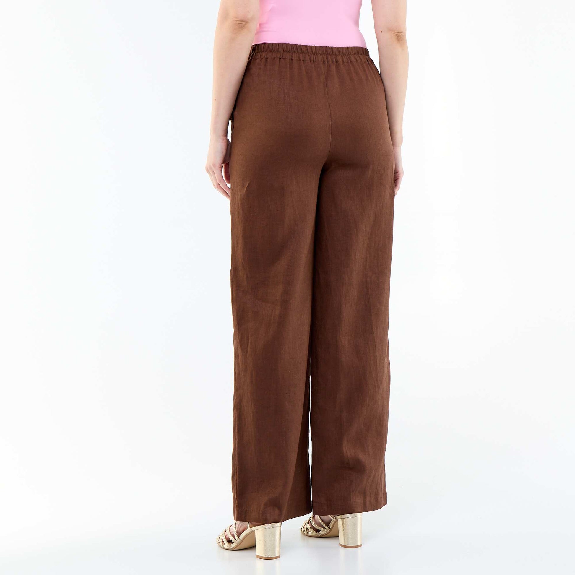 Pantalon large femme en 100% lin MARRON