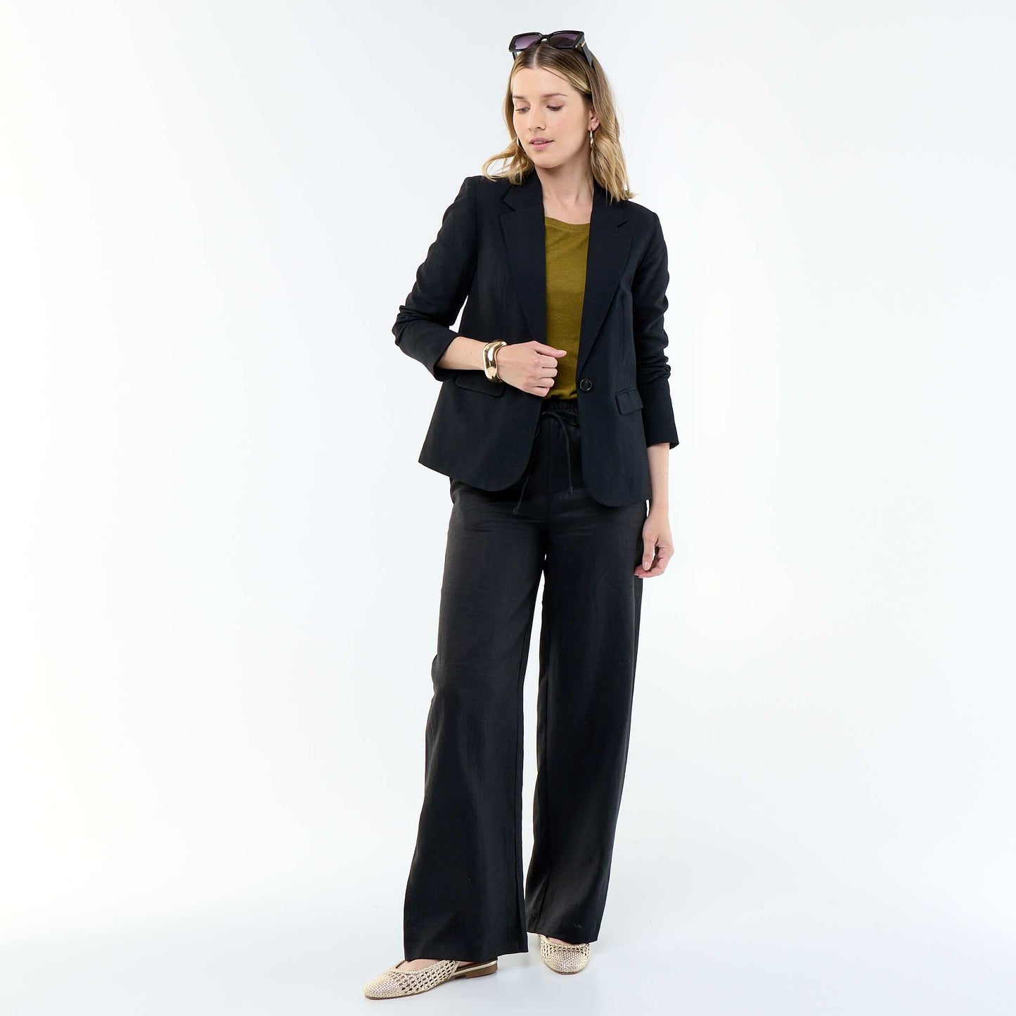 Pantalon large femme en 100% lin NOIR