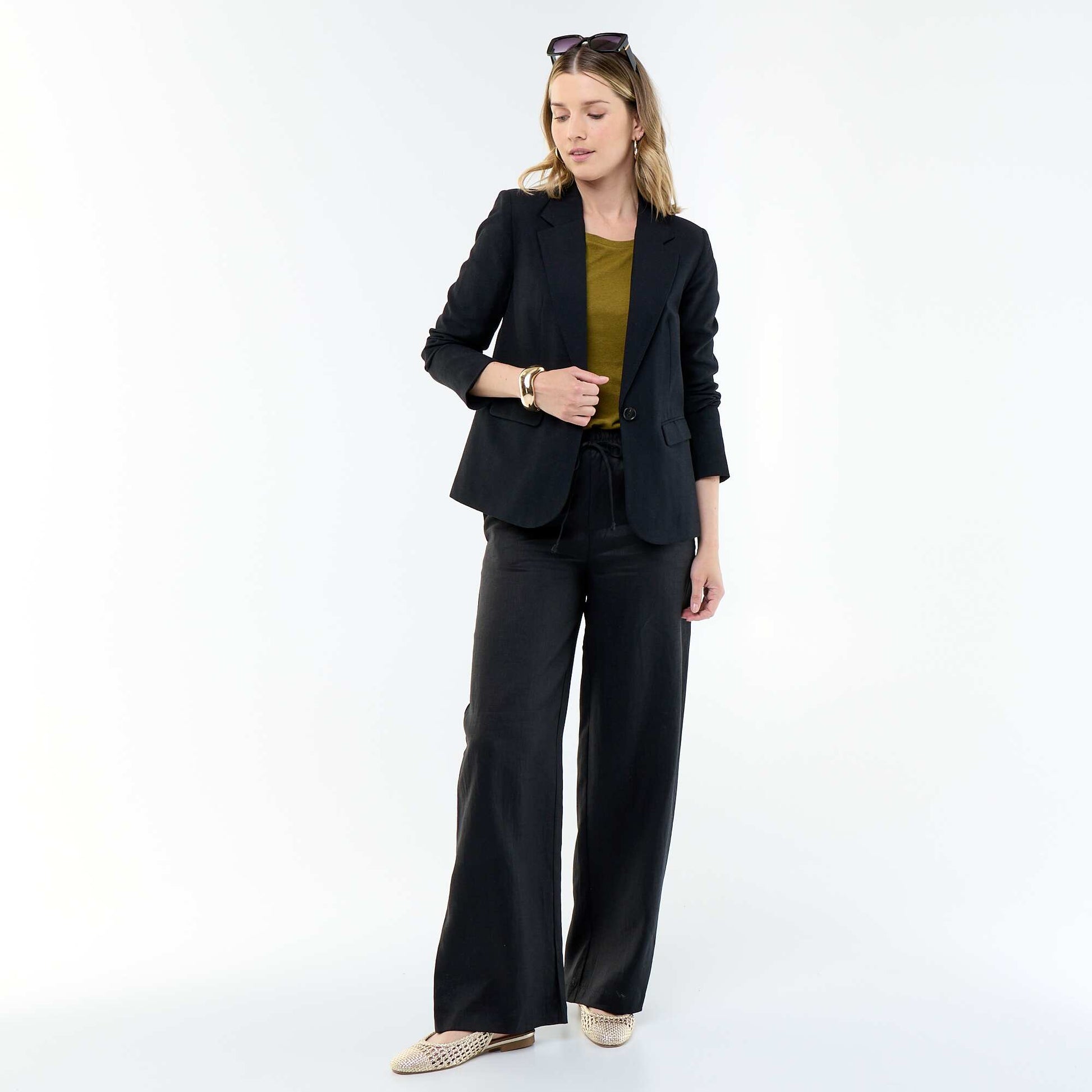Pantalon large femme en 100% lin NOIR