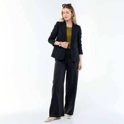 Pantalon large femme en 100% lin NOIR