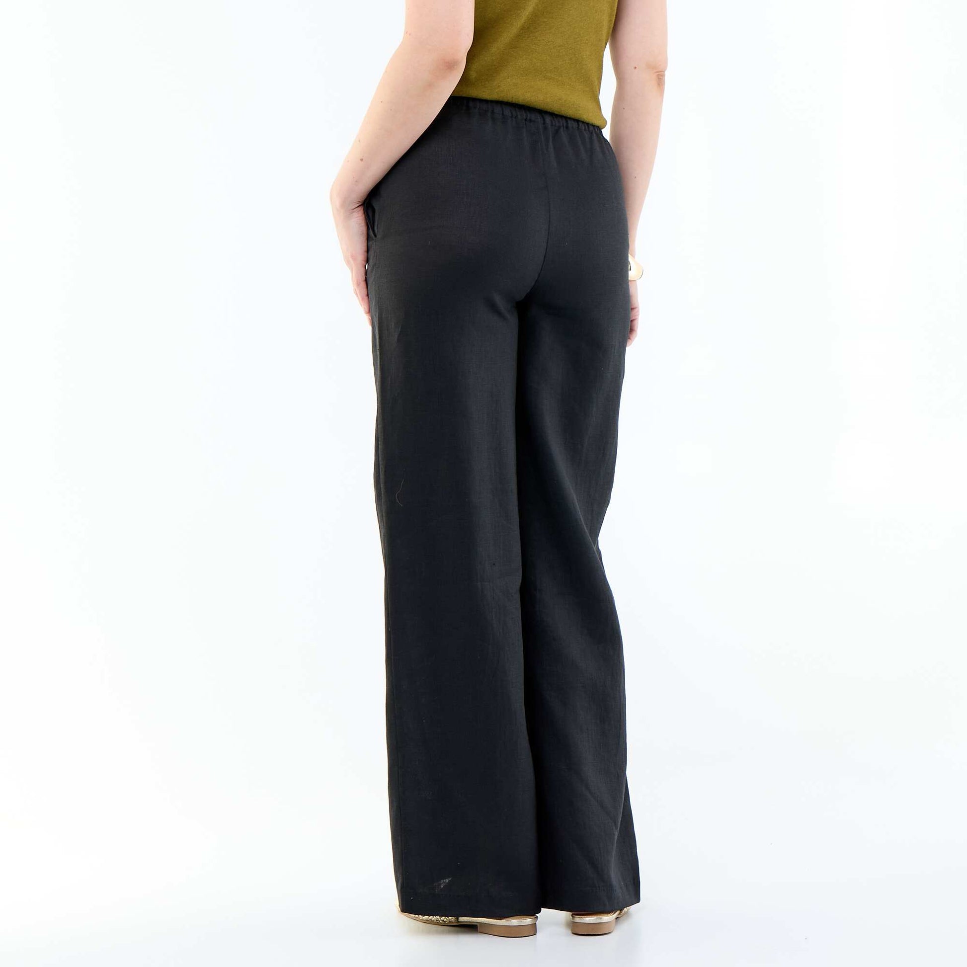 Pantalon large femme en 100% lin NOIR