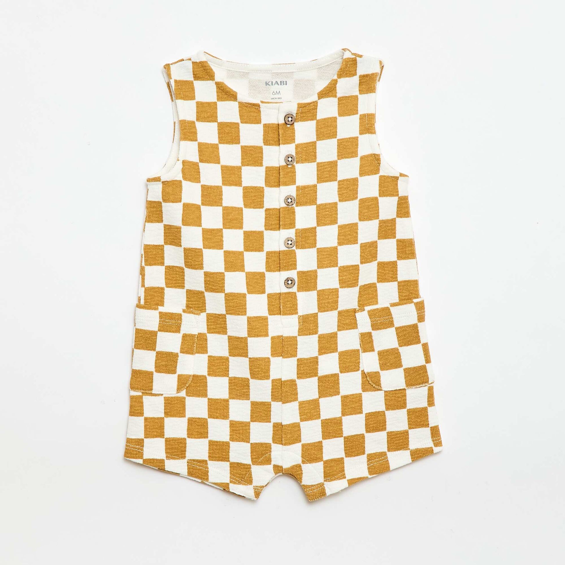 Barboteuse en baby Terry à carreaux JAUNE