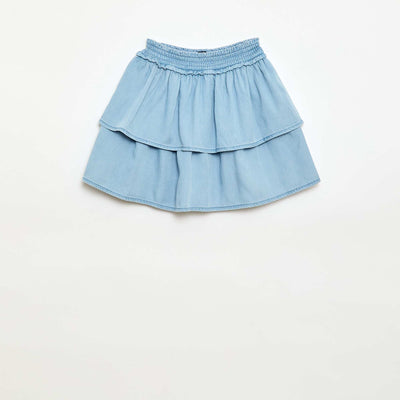 Jupe évasée taille élastiquée en coton BLEU