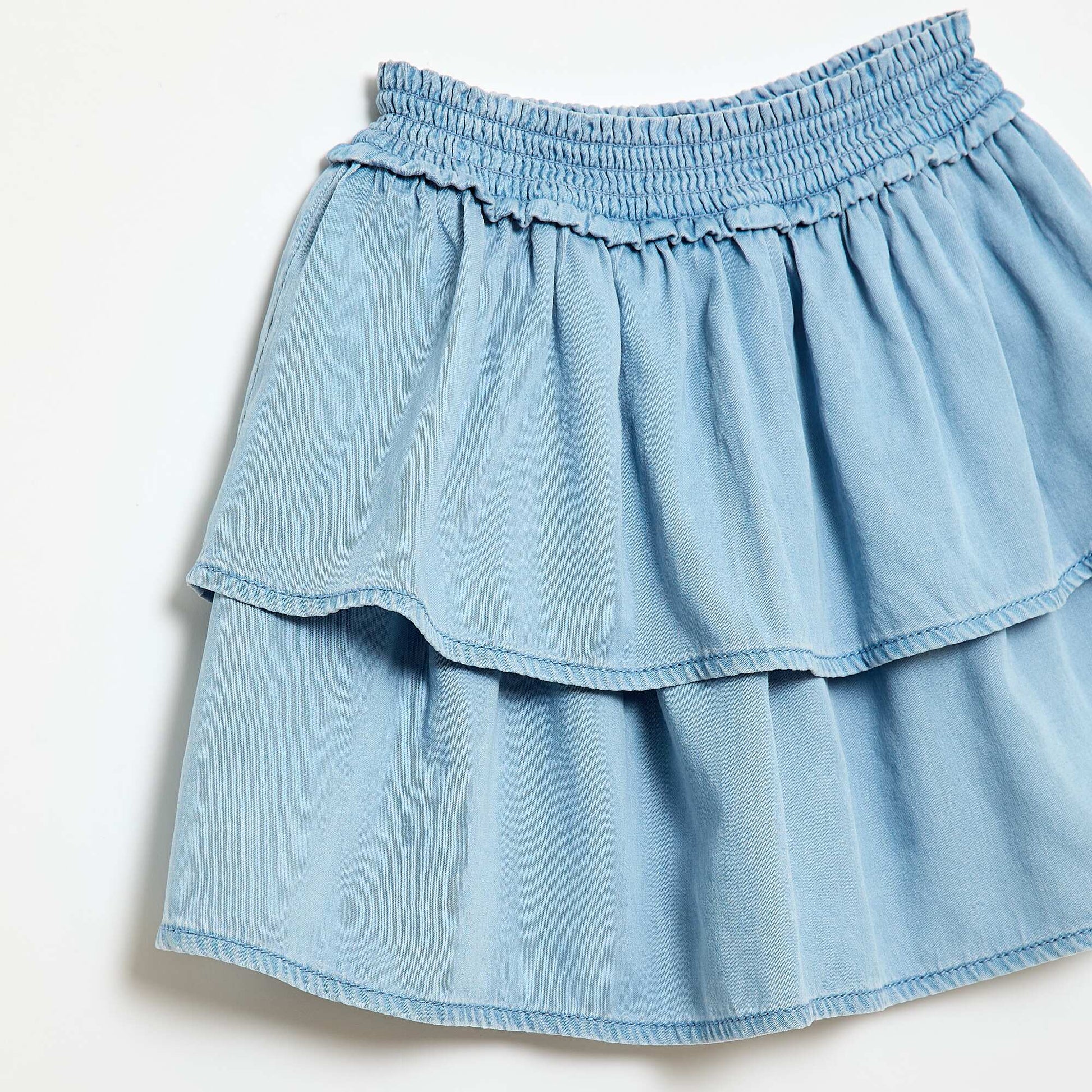 Jupe évasée taille élastiquée en coton BLEU