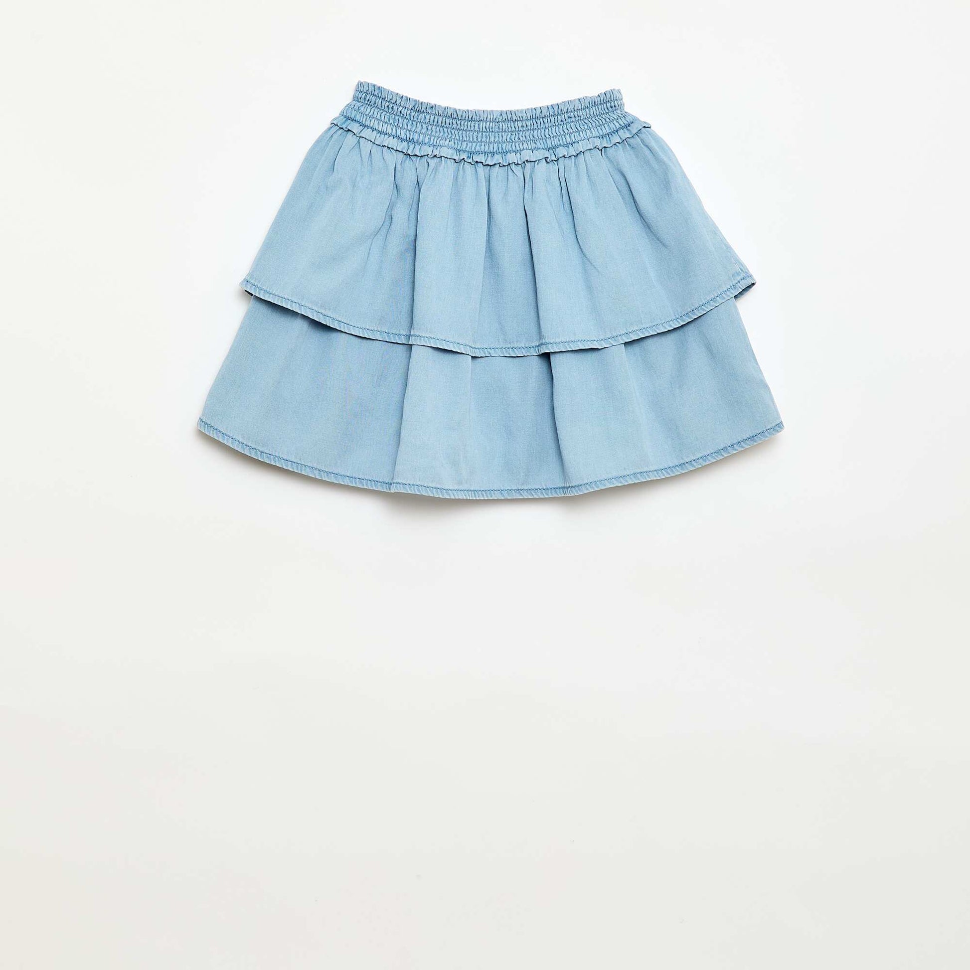 Jupe évasée taille élastiquée en coton BLEU