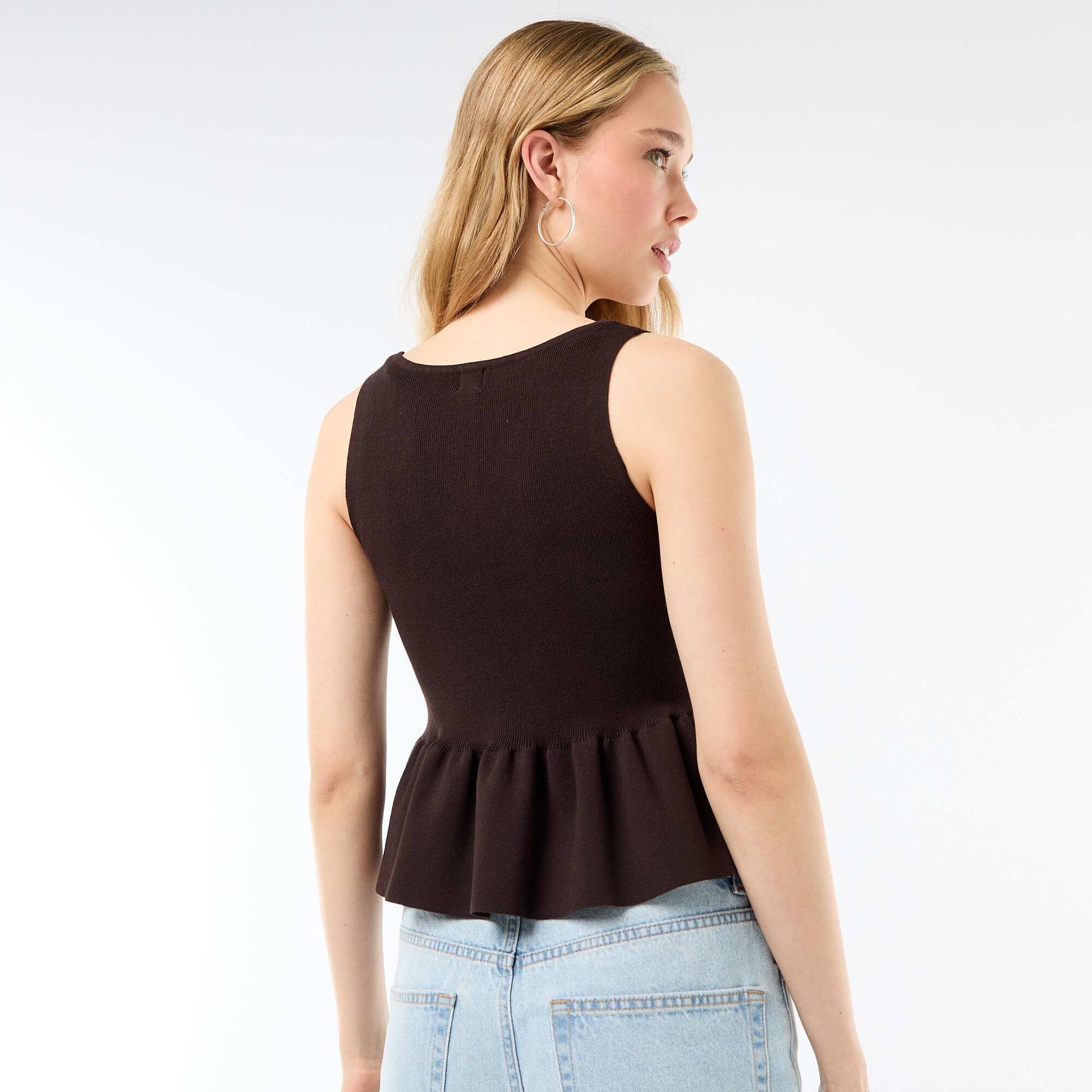 Gilet en maille fine jauge ouverture boutonnée MARRON