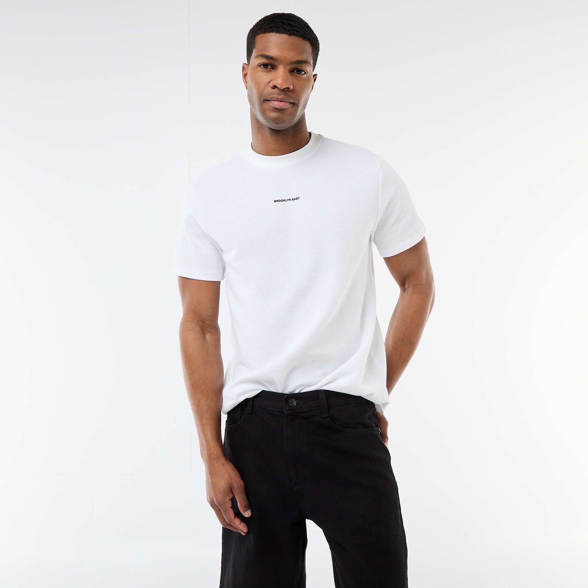 T-shirt en piqué de coton à manches courtes BLANC