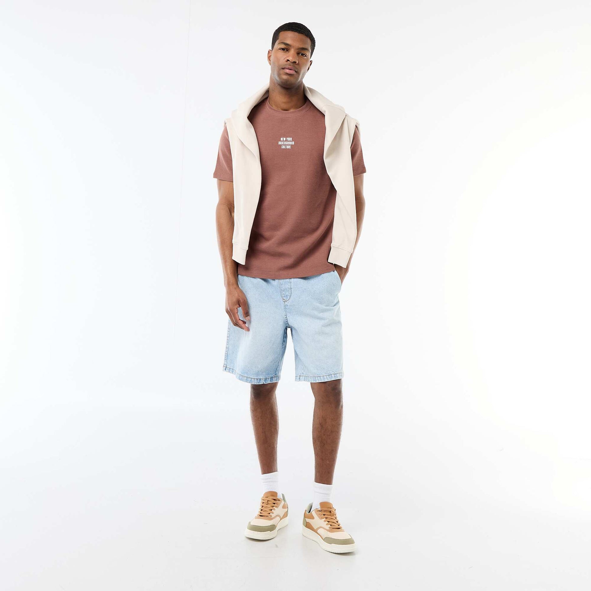 T-shirt en piqué de coton à manches courtes GRIS