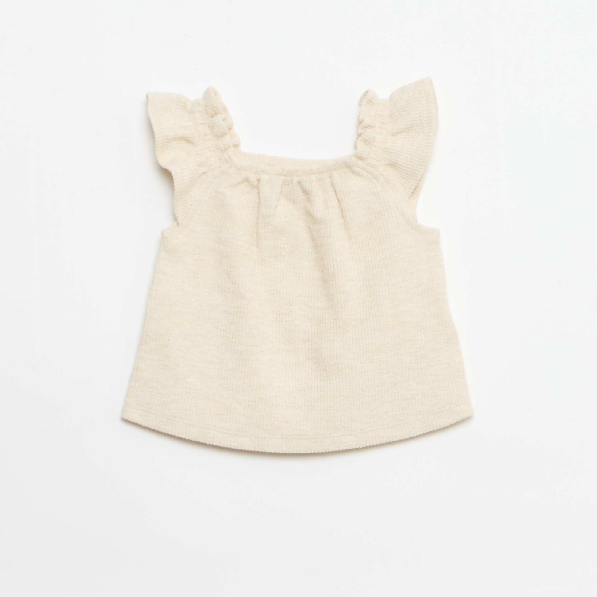 Ensemble 3 pièces en maille côtelée -  short + T-shirt + bob BEIGE