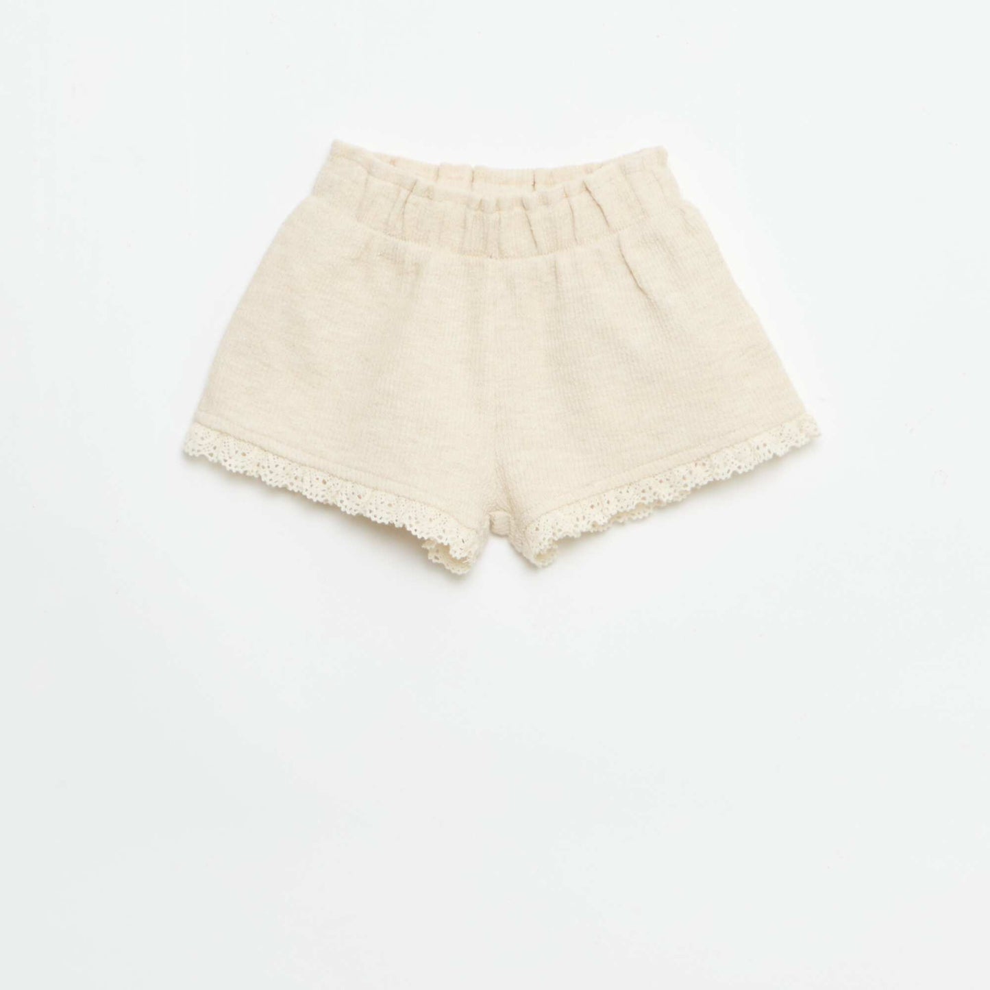 Ensemble 3 pièces en maille côtelée -  short + T-shirt + bob BEIGE