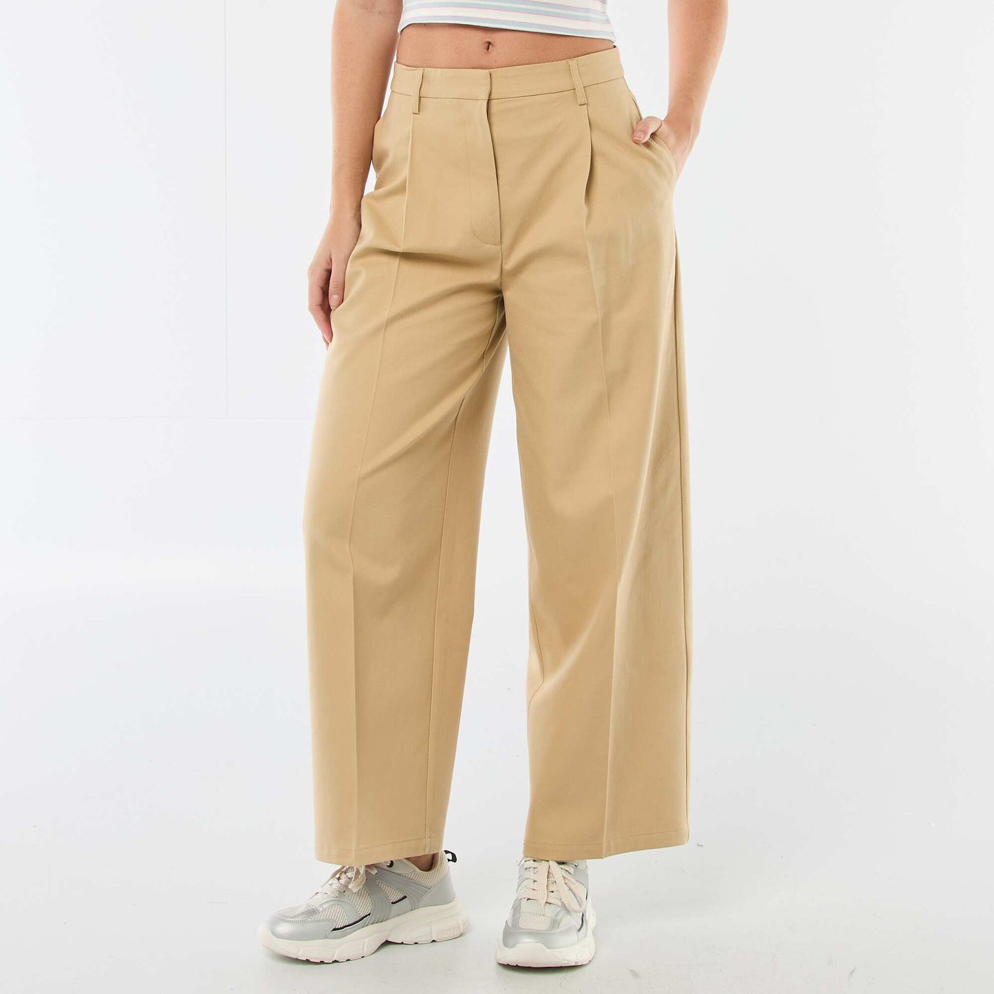 Pantalon large à pinces BEIGE