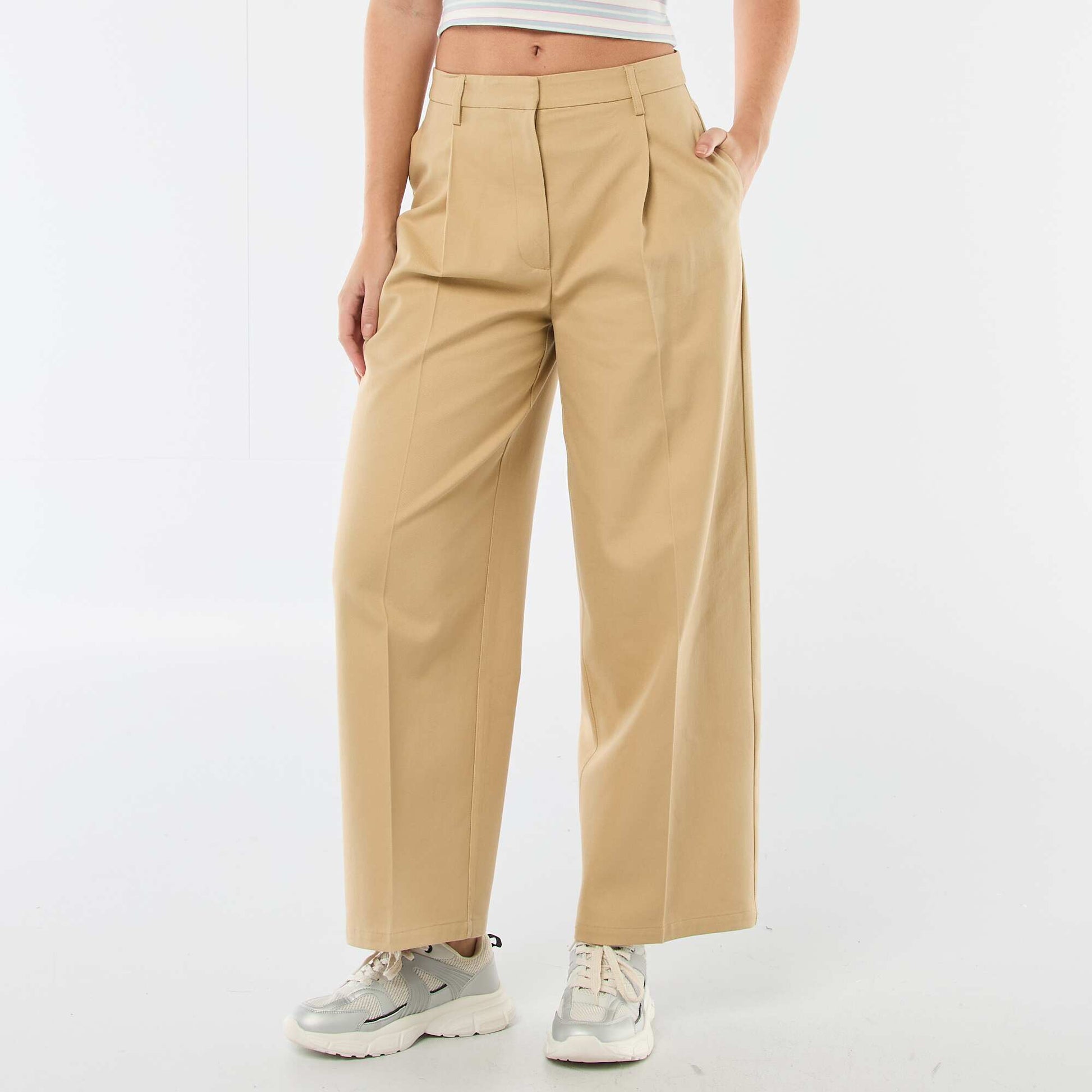 Pantalon large à pinces BEIGE