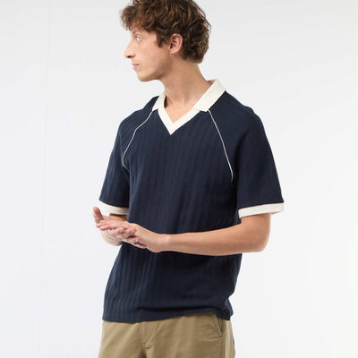 Polo en matière fantaisie col polo sans boutons BLEU