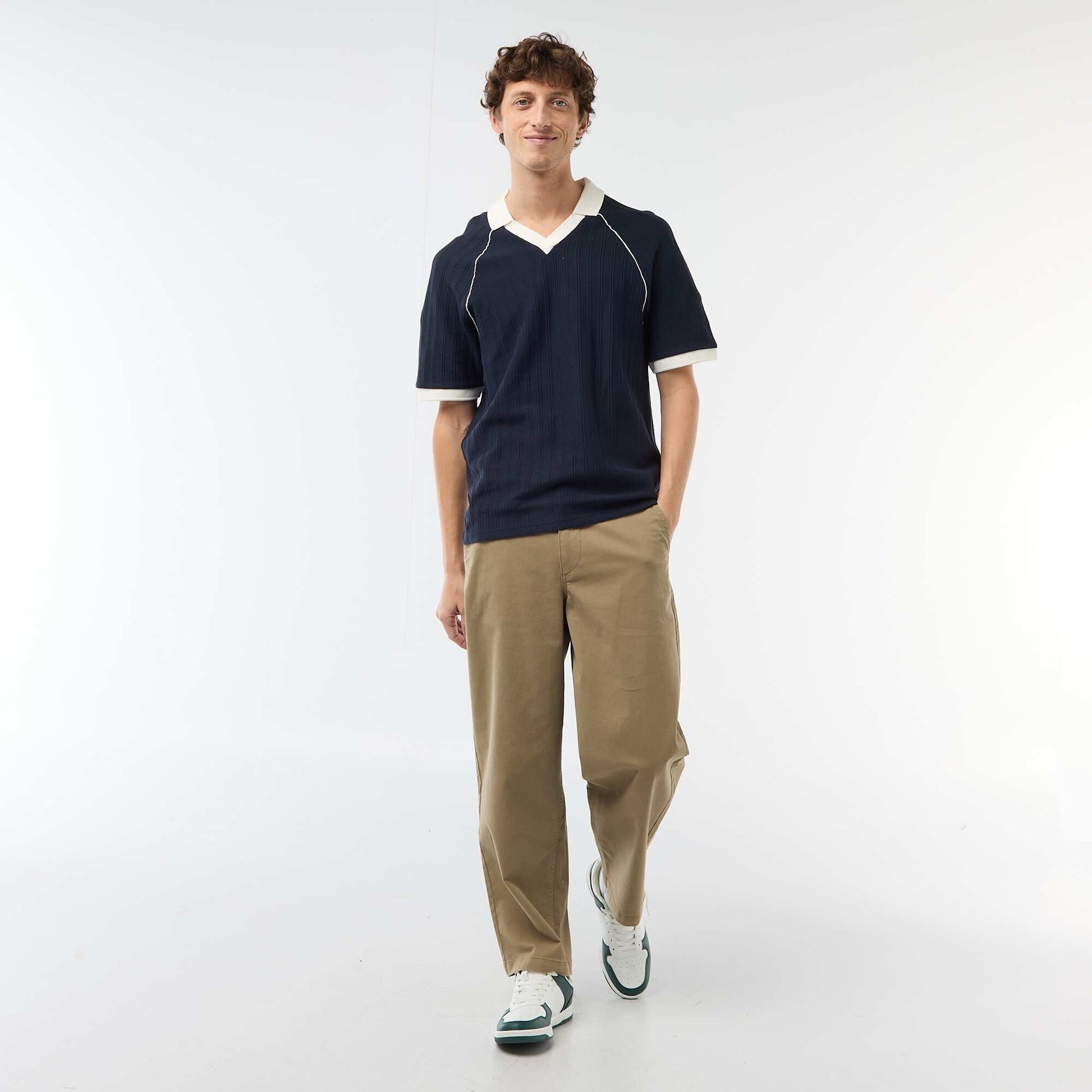 Polo en matière fantaisie col polo sans boutons BLEU