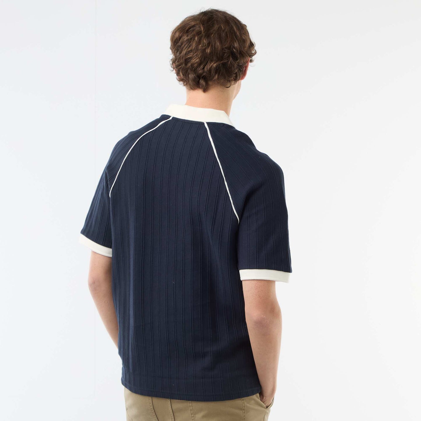 Polo en matière fantaisie col polo sans boutons BLEU