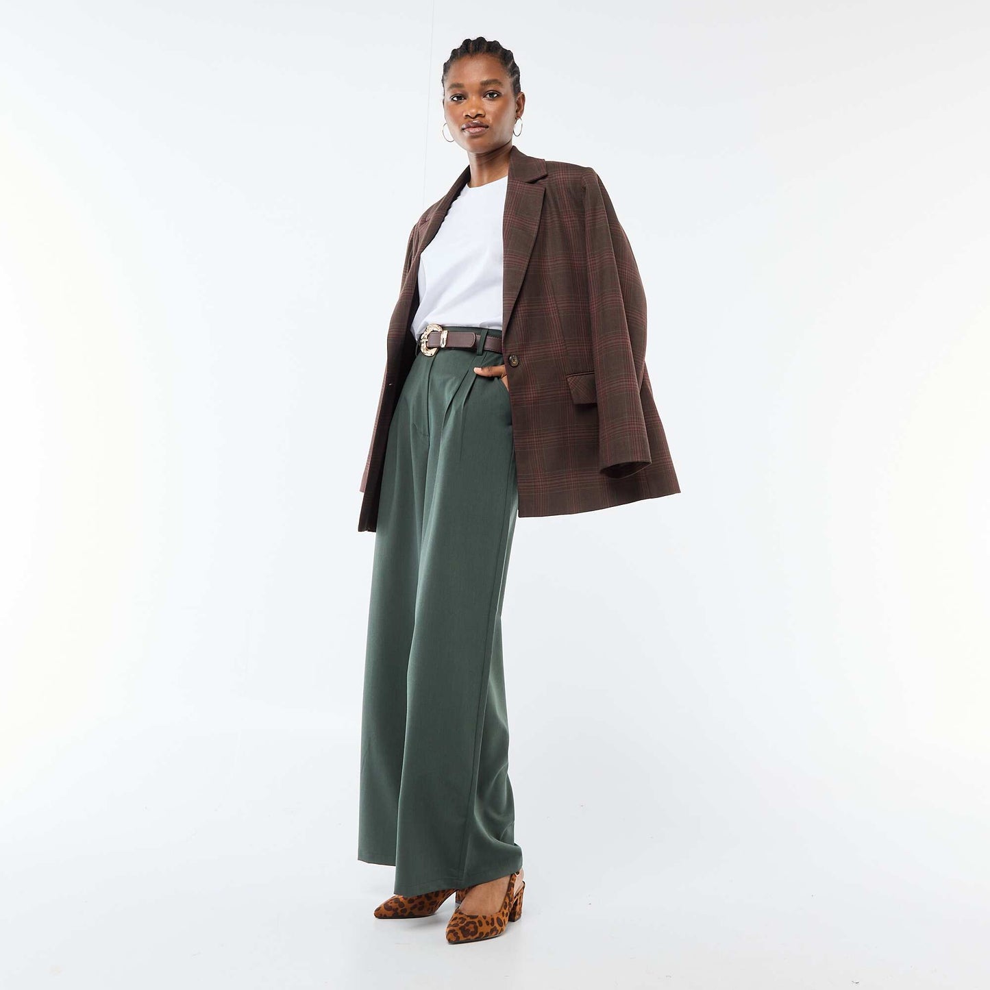Pantalon city coupe large avec ceinture VERT