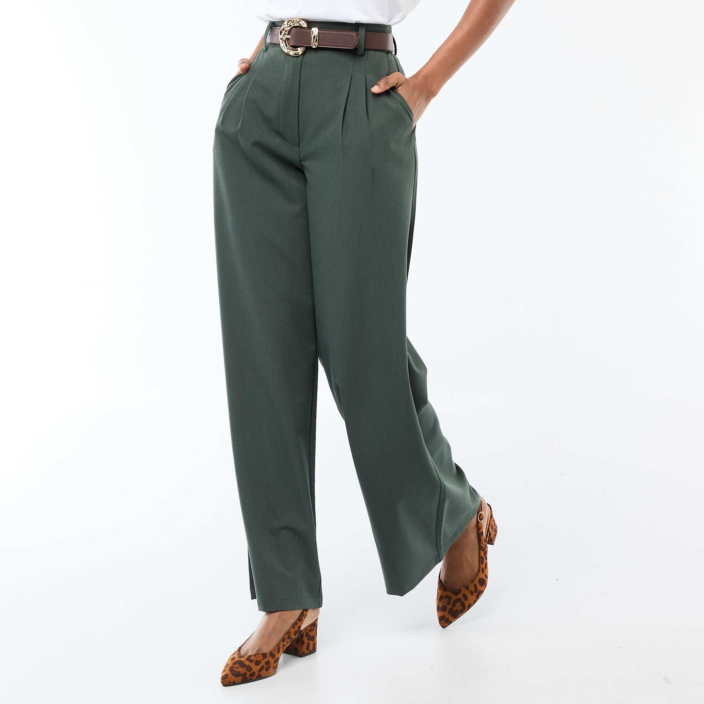 Pantalon city coupe large avec ceinture VERT