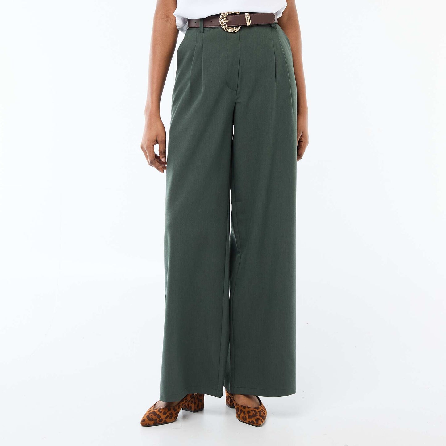 Pantalon city coupe large avec ceinture VERT
