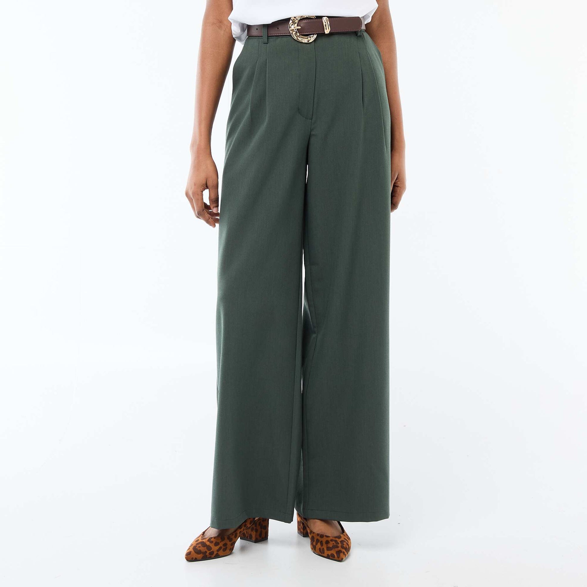 Pantalon city coupe large avec ceinture VERT