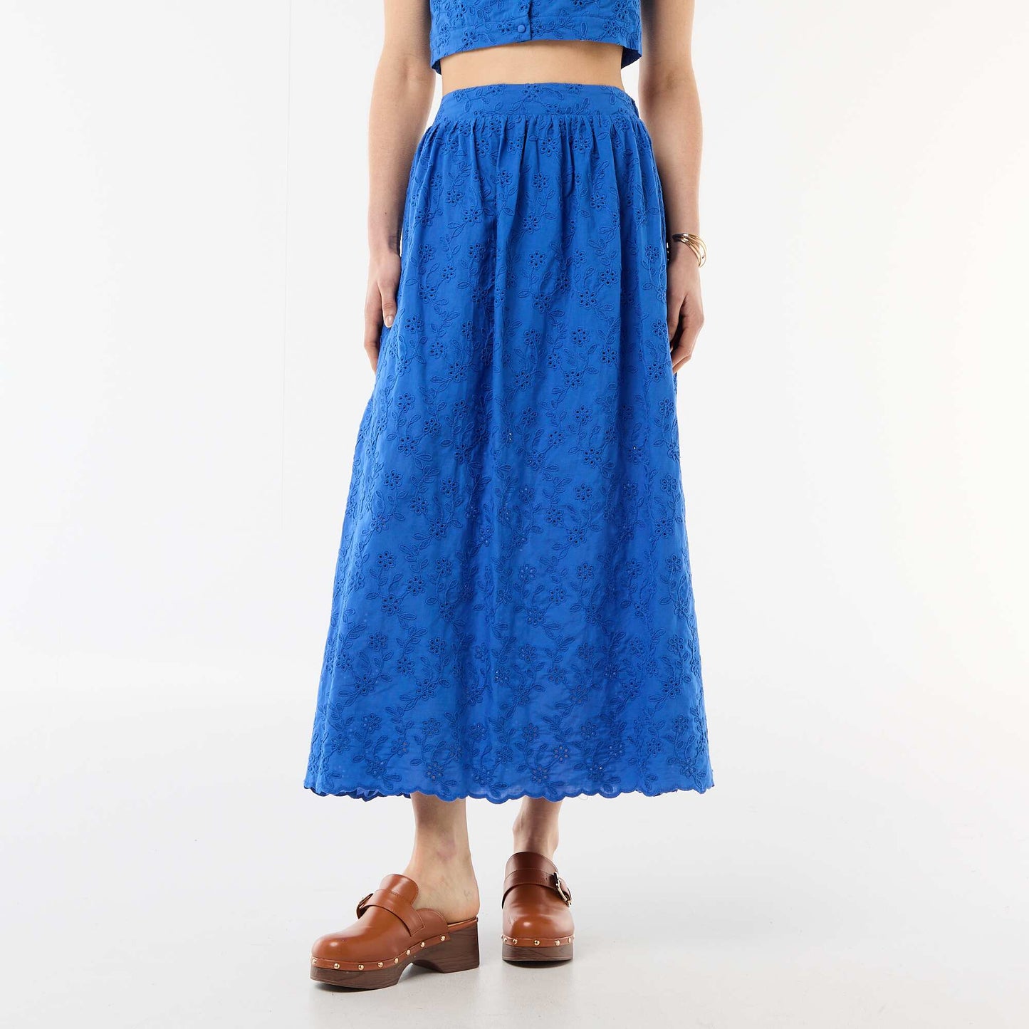 Jupe longue avec broderie anglaise BLEU