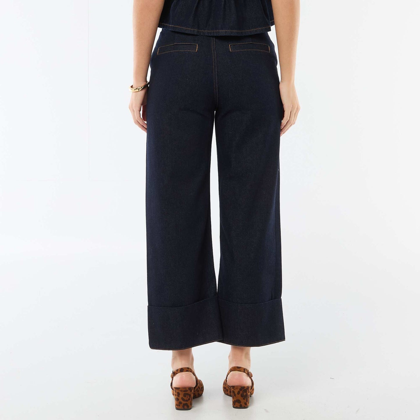 Jean taille haute avec revers en bas BLEU