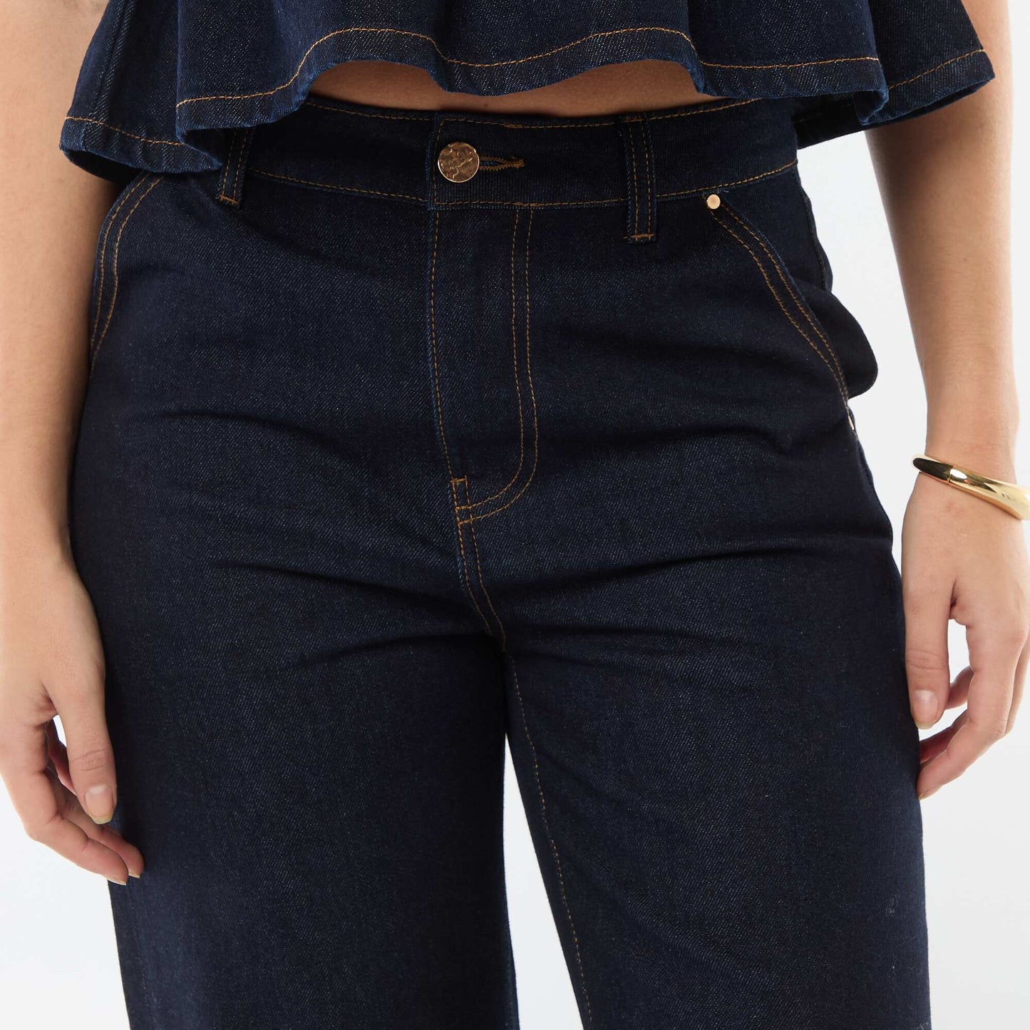 Jean taille haute avec revers en bas BLEU