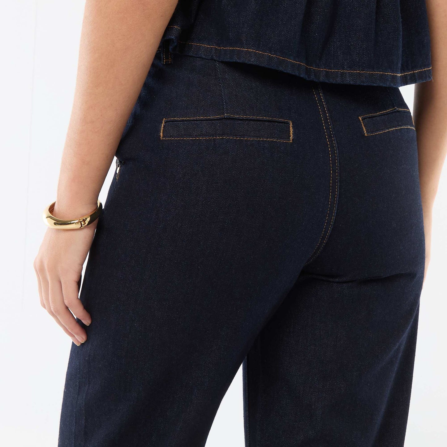 Jean taille haute avec revers en bas BLEU