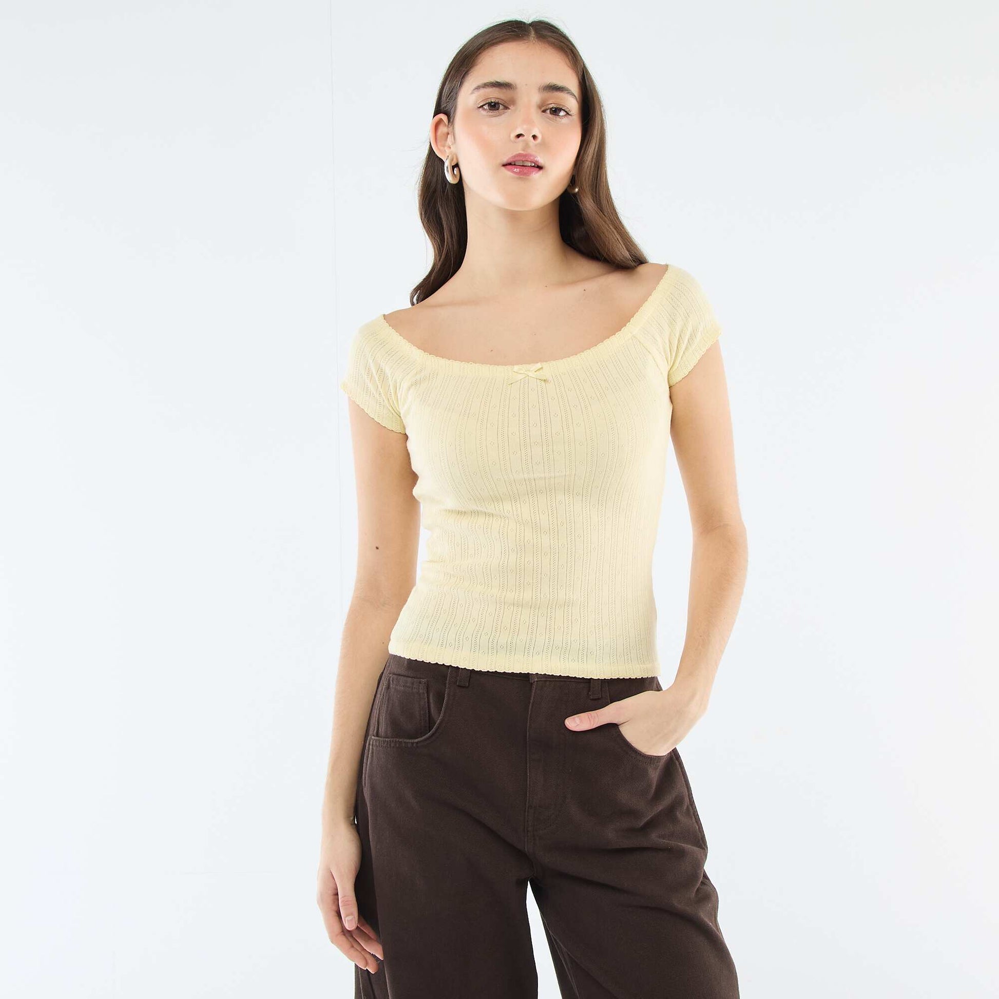 T-shirt en maille pointelle JAUNE